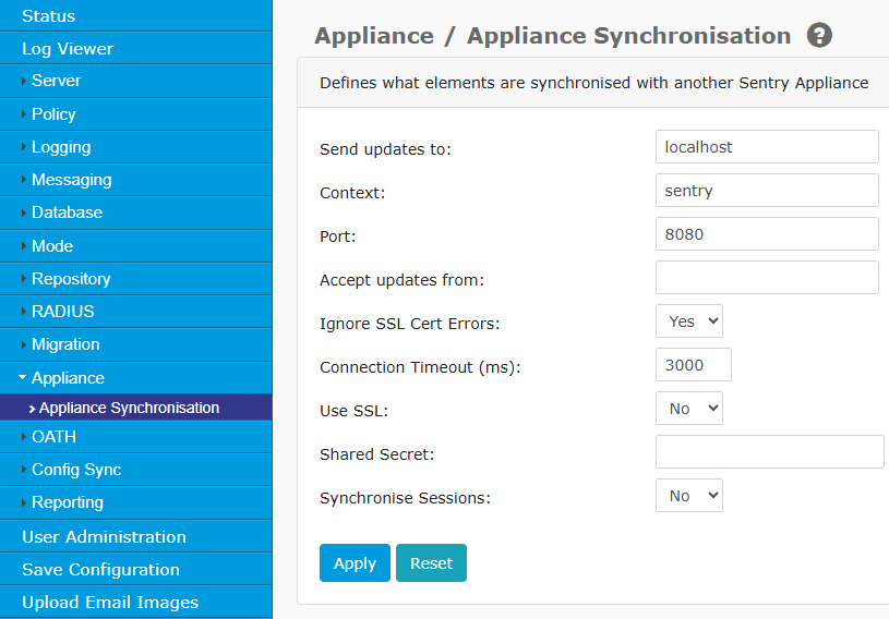 Appliance Synchronisation Settings