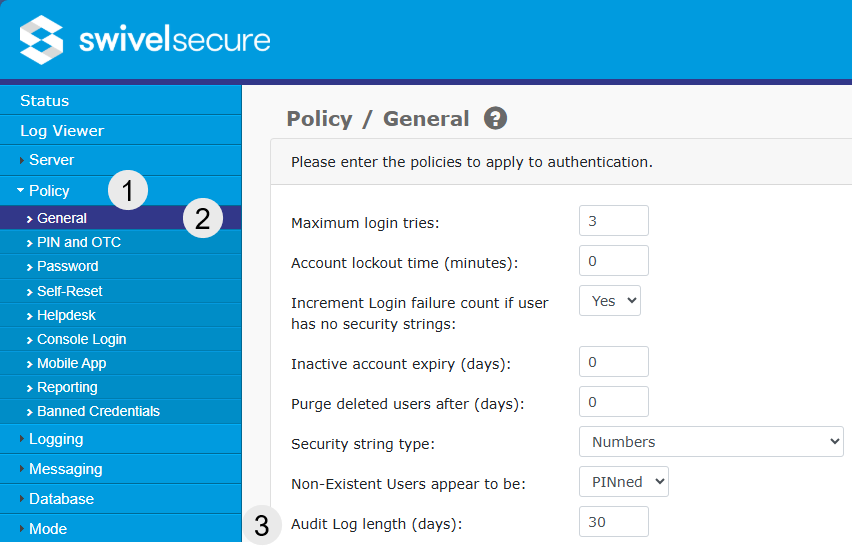 Audit Log Length Screen