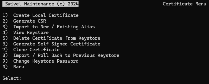 The main Certificate Management menu in CMI