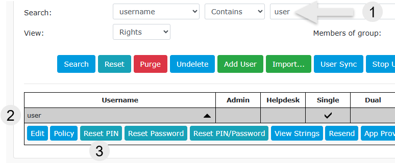 User Operations Reset PIN Button