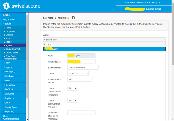 Sentry Agent Configuration Screen